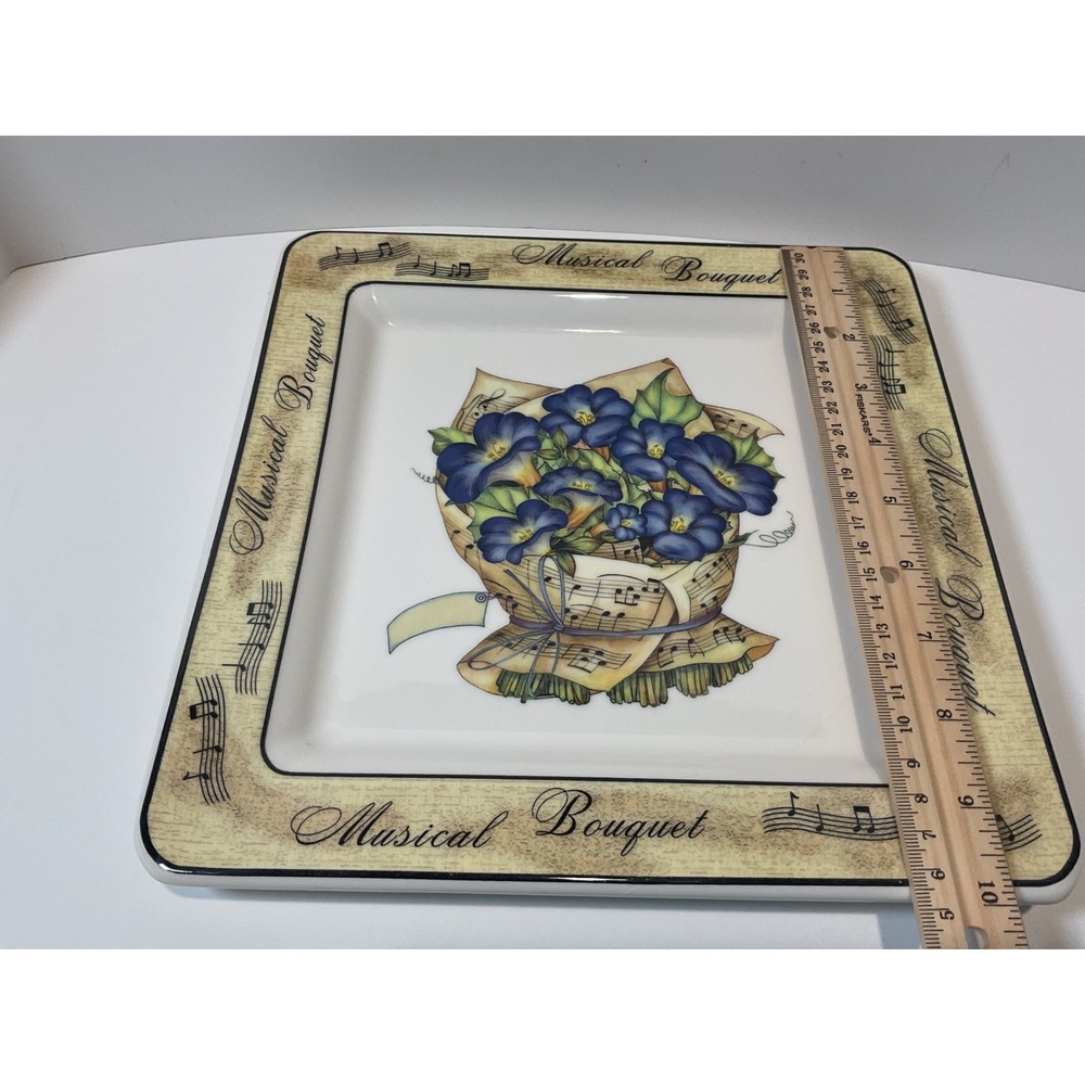 Musical Bouquet Square Plate Blue Flowers Sheet Music Made‎ in Italy Decorative - Picture 8 of 8